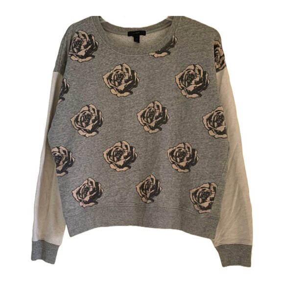 J.CREW Womens' Grey Rose Floral Pop Art Graphic Pullover Sweatshirt Sz XL - Picture 3 of 6